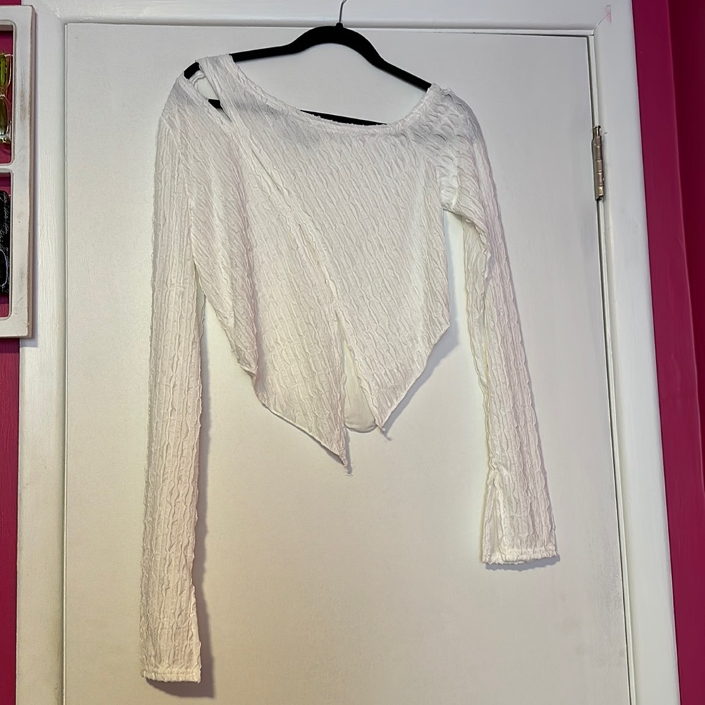 Crinkle top with split bell sleeves